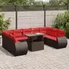 Image de vidaXL Salon de jardin 10 pcs et coussins marron résine tressée acacia