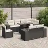 Image de vidaXL Salon de jardin 9 pcs avec coussins noir résine tressée