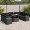 Image de vidaXL Salon de jardin 10 pcs avec coussins noir résine tressée