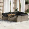 Image de vidaXL Salon de jardin 11 pcs avec coussins gris résine tressée