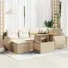 Image de vidaXL Salon de jardin avec coussins 7 pcs beige résine tressée