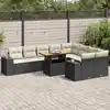 Image de vidaXL Salon de jardin 10 pcs avec coussins noir résine tressée acacia