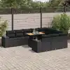 Image de vidaXL Salon de jardin 10 pcs avec coussins noir résine tressée acacia