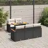 Image de vidaXL Salon de jardin 6 pcs avec coussins noir résine tressée acacia