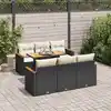 Image de vidaXL Salon de jardin avec coussins 7 pcs noir résine tressée acacia