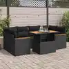 Image de vidaXL Salon de jardin 6 pcs avec coussins noir résine tressée acacia