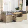 Image de vidaXL Salon de jardin 6 pcs avec coussins beige résine tressée acacia