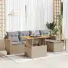 Image de vidaXL Salon de jardin 6 pcs avec coussins beige résine tressée acacia