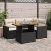 Image de vidaXL Salon de jardin 5 pcs avec coussins noir résine tressée acacia
