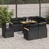 Image de vidaXL Salon de jardin avec coussins 9 pcs noir résine tressée acacia