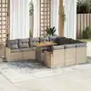 Image de vidaXL Salon de jardin 11pcs avec coussins beige résine tressée acacia