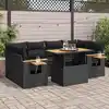 Image de vidaXL Salon de jardin avec coussins 7 pcs noir résine tressée acacia