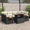 Image de vidaXL Salon de jardin avec coussins 7 pcs noir résine tressée acacia