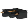 Image de vidaXL Salon de jardin avec coussins 9 pcs noir résine tressée acacia
