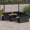 Image de vidaXL Salon de jardin avec coussins 9 pcs noir résine tressée acacia