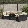 Image de vidaXL Salon de jardin avec coussins 9 pcs noir résine tressée acacia