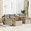 Image de vidaXL Salon de jardin 6 pcs avec coussins beige résine tressée acacia