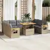 Image de vidaXL Salon de jardin avec coussins 10pcs beige résine tressée acacia