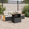 Image de vidaXL Salon de jardin 5 pcs avec coussins noir résine tressée acacia