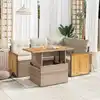 Image de vidaXL Salon de jardin avec coussins 5 pcs beige résine tressée acacia