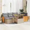 Image de vidaXL Salon de jardin avec coussins 7 pcs beige résine tressée acacia