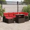 Image de vidaXL Salon de jardin avec coussins 7 pcs marron résine tressée acacia