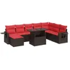 Image de vidaXL Salon de jardin avec coussins 9 pcs marron résine tressée acacia, ensemble de canapés d'extérieur, salon de jardin, ensemble de canapés en résine tressée
