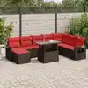 Image de vidaXL Salon de jardin avec coussins 9 pcs marron résine tressée acacia