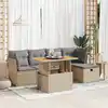 Image de vidaXL Salon de jardin 6 pcs avec coussins beige résine tressée acacia