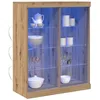 Image de vidaXL Buffet LED Chêne artisanal 81 x 37 x 100 cm Bois d'ingénierie, Buffet Rectangulaire pour Salle à Manger, Meuble Moderne avec Étagère en Verre, Éclairage LED USB