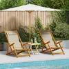 Image de vidaXL Chaise de plage avec coussin 2 pcs Marron 61.5 x 123 x 82cm