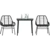 Image de vidaXL Ensemble à manger de jardin 3 pcs noir résine tressée verre