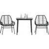 Image de vidaXL Ensemble à manger de jardin et coussins 3 pcs noir rotin verre