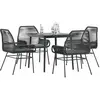 Image de vidaXL Ensemble à manger de jardin et coussins 5 pcs noir rotin verre