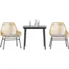 Image de vidaXL Ensemble à manger jardin coussins 3pcs marron poly rotin verre