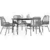 Image de vidaXL Ensemble à manger jardin coussins 5 pcs gris poly rotin verre