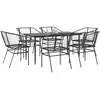 Image de vidaXL Ensemble à manger de jardin 7pcs noir poly rotin verre