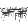 Image de vidaXL Ensemble à manger de jardin et coussins 5 pcs noir rotin verre