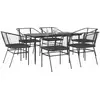 Image de vidaXL Ensemble à manger de jardin coussins 7pcs noir poly rotin verre