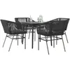 Image de vidaXL Ensemble à manger de jardin et coussins 5 pcs noir rotin verre