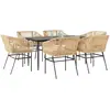 Image de vidaXL Ensemble à manger jardin coussins 7pcs marron poly rotin verre