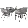 Image de vidaXL Ensemble à manger jardin coussins 5 pcs gris poly rotin verre