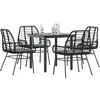 Image de vidaXL Ensemble à manger de jardin et coussins 5 pcs noir rotin verre