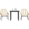 Image de vidaXL Ensemble à manger jardin coussins 3pcs marron poly rotin verre