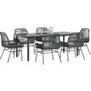 Image de vidaXL Ensemble à manger de jardin coussins 7pcs noir poly rotin verre