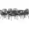 Image de vidaXL Ensemble à manger de jardin coussins 9pcs noir poly rotin verre
