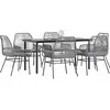 Image de vidaXL Ensemble à manger jardin coussins 7 pcs gris poly rotin verre