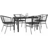 Image de vidaXL Ensemble à manger de jardin et coussins 5 pcs noir rotin verre