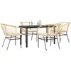 Image de vidaXL Ensemble à manger jardin coussins 5pcs marron poly rotin verre