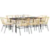 Image de vidaXL Ensemble à manger jardin coussins 9pcs marron poly rotin verre